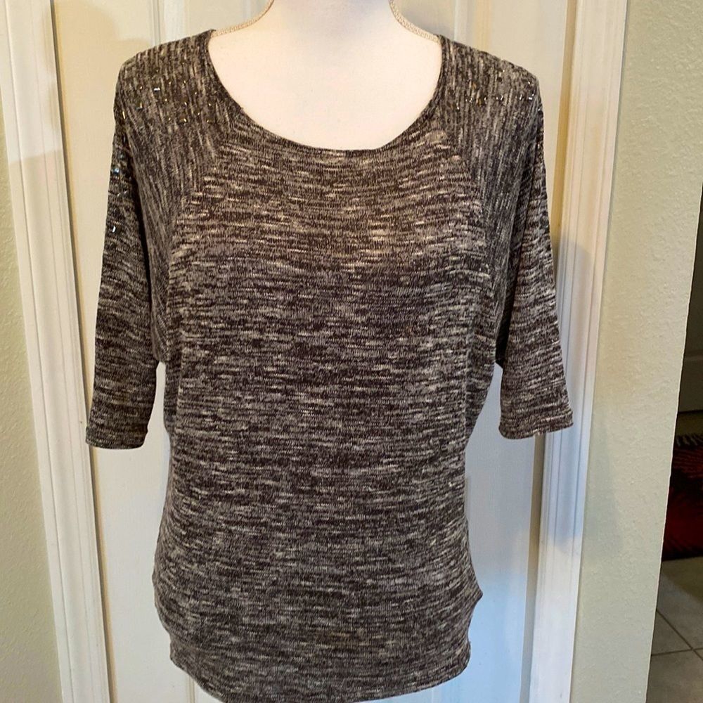 Lightweight brown 3/4 sleeve sweater L